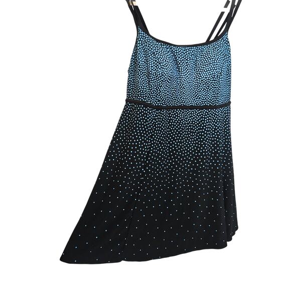 Robby Len Modest Polka Dot Blue and Black Empire Swim‎ Dress Swimsuit Size 16W - Picture 3 of 12